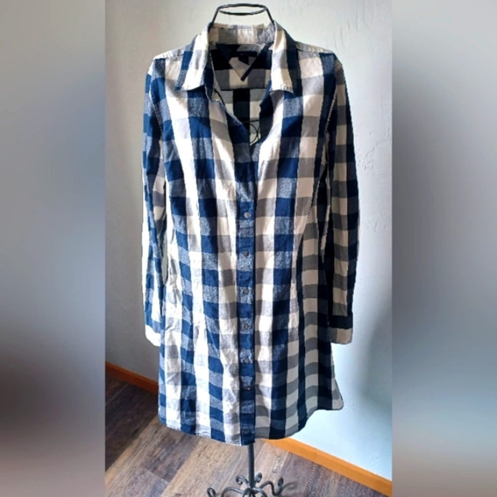 Tommy Hilfiger Blue and White Check Shirt Dress or Duster